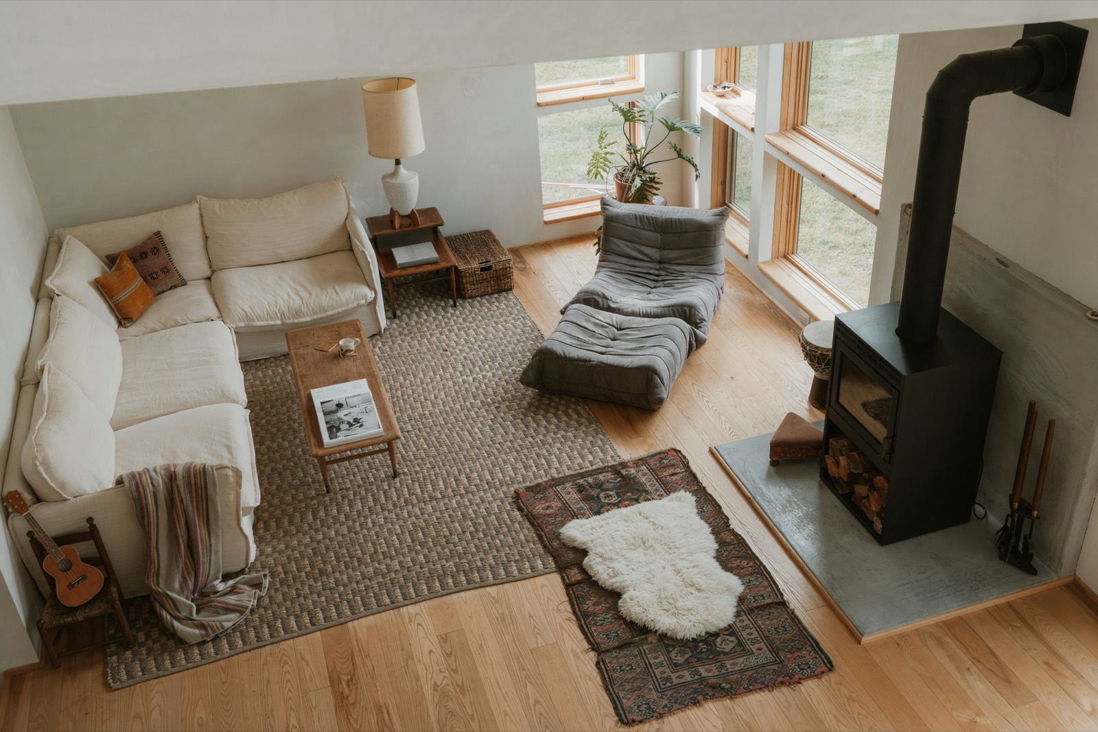 An area rug on a hardwood floor